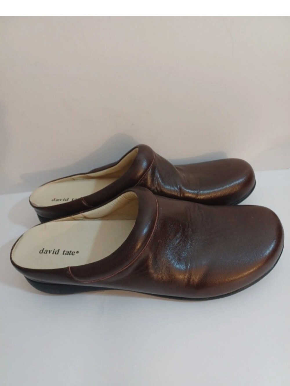 David Tate Womens Dark Brown Leather Slip-On Clogs 13 Narrow